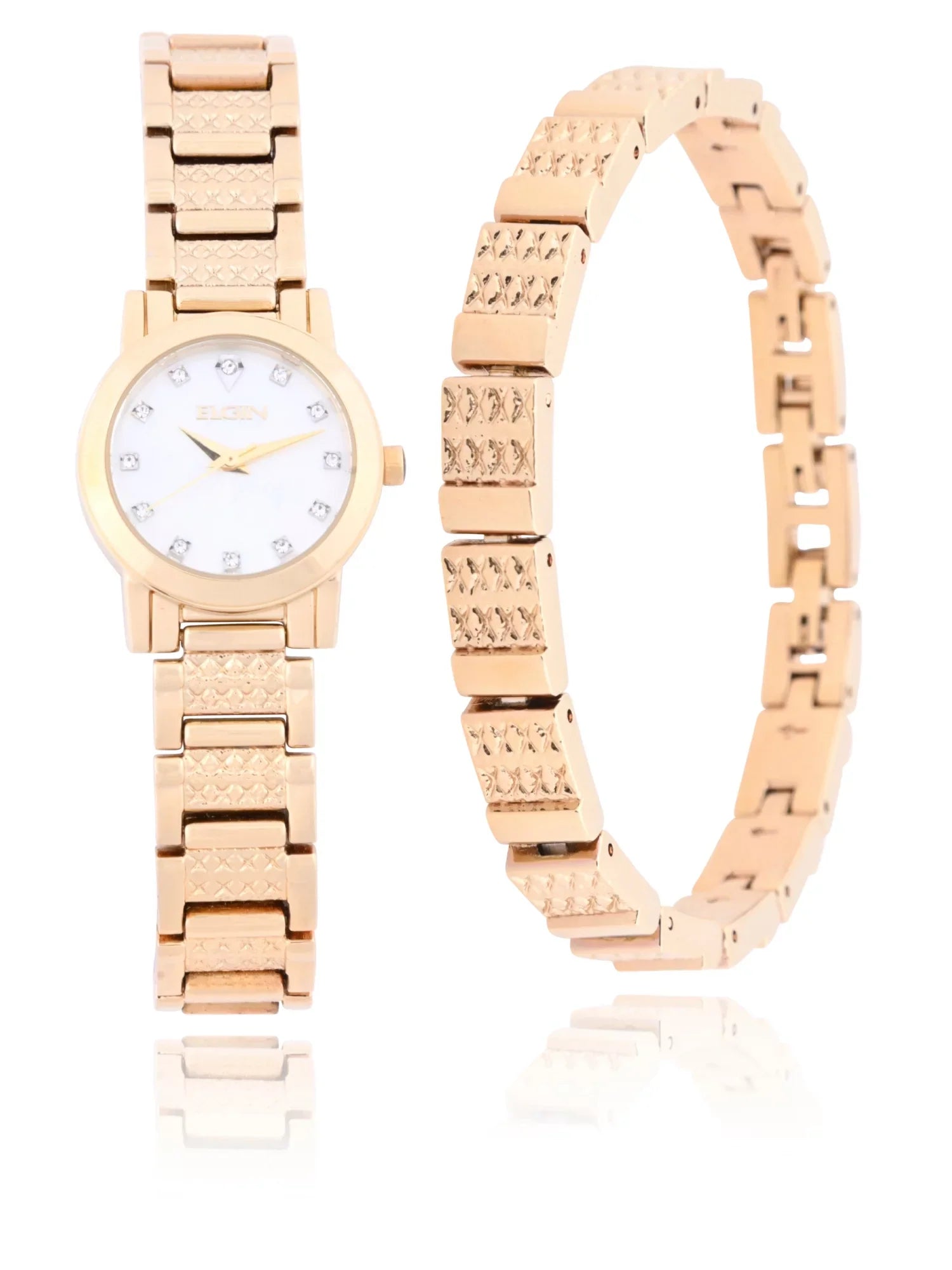 Ein Adult Female Watch and Bracelet Set in Gold with Czech Stones and MOP Dial (EG180011ST)