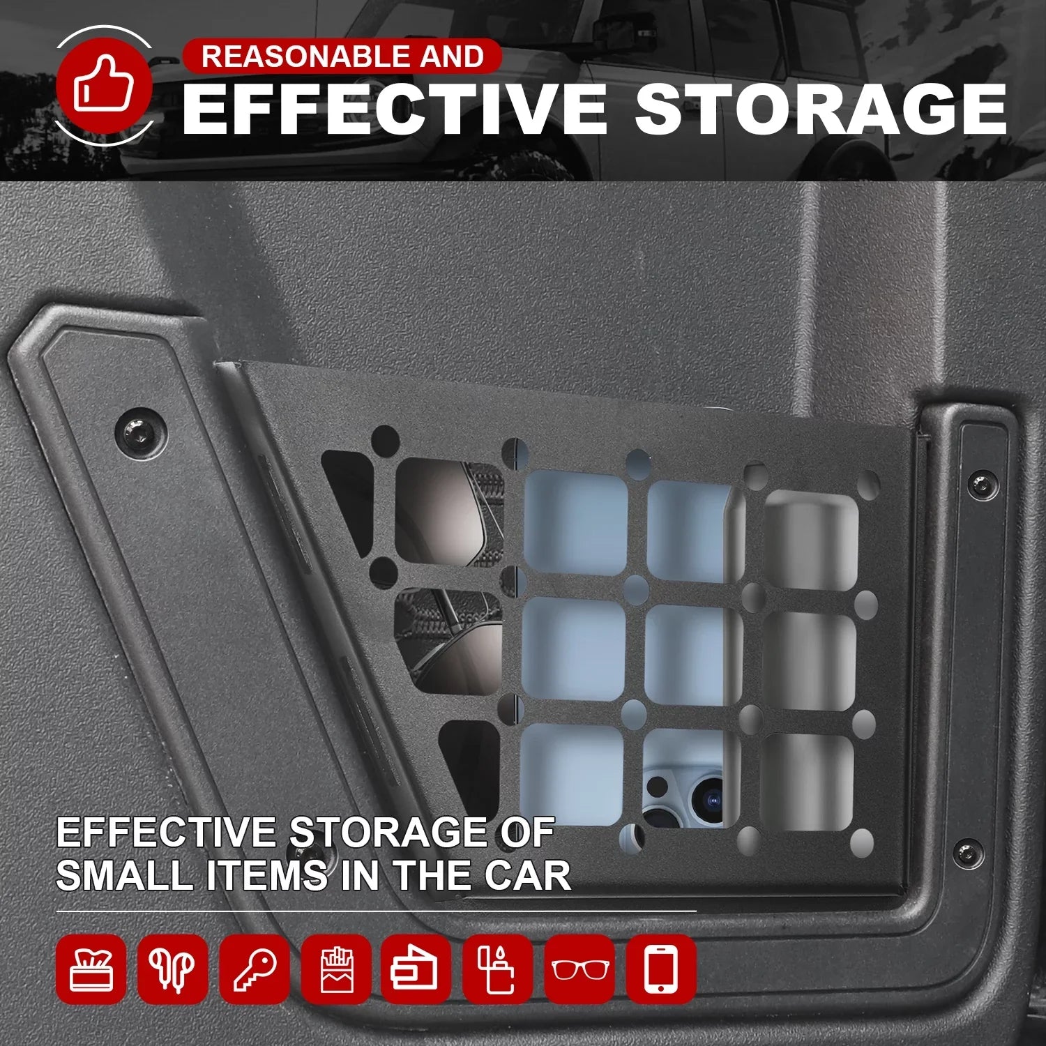 MFC 2Pcs Rear Door Storage Pocket Side Organizer Box Compatible with for Ford Bronco Accessories