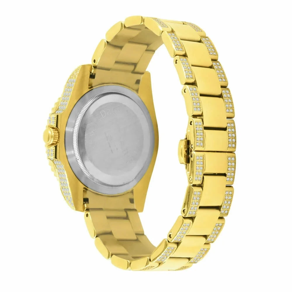 Full Stainless Steel 18K Yellow Gold Simulated Diamond 40 mm Presidential Men's Watch W/Date
