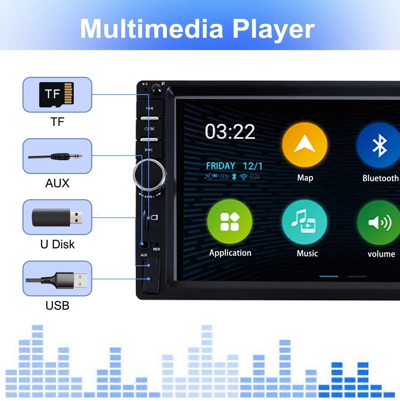 Double Din Car Stereo, 7In HD Bluetooth Car Radio MP5 Player Touch Screen with Backup Camera, Vehicle Audio Receiver with Mirror Link, USB/Car Audio Receiver