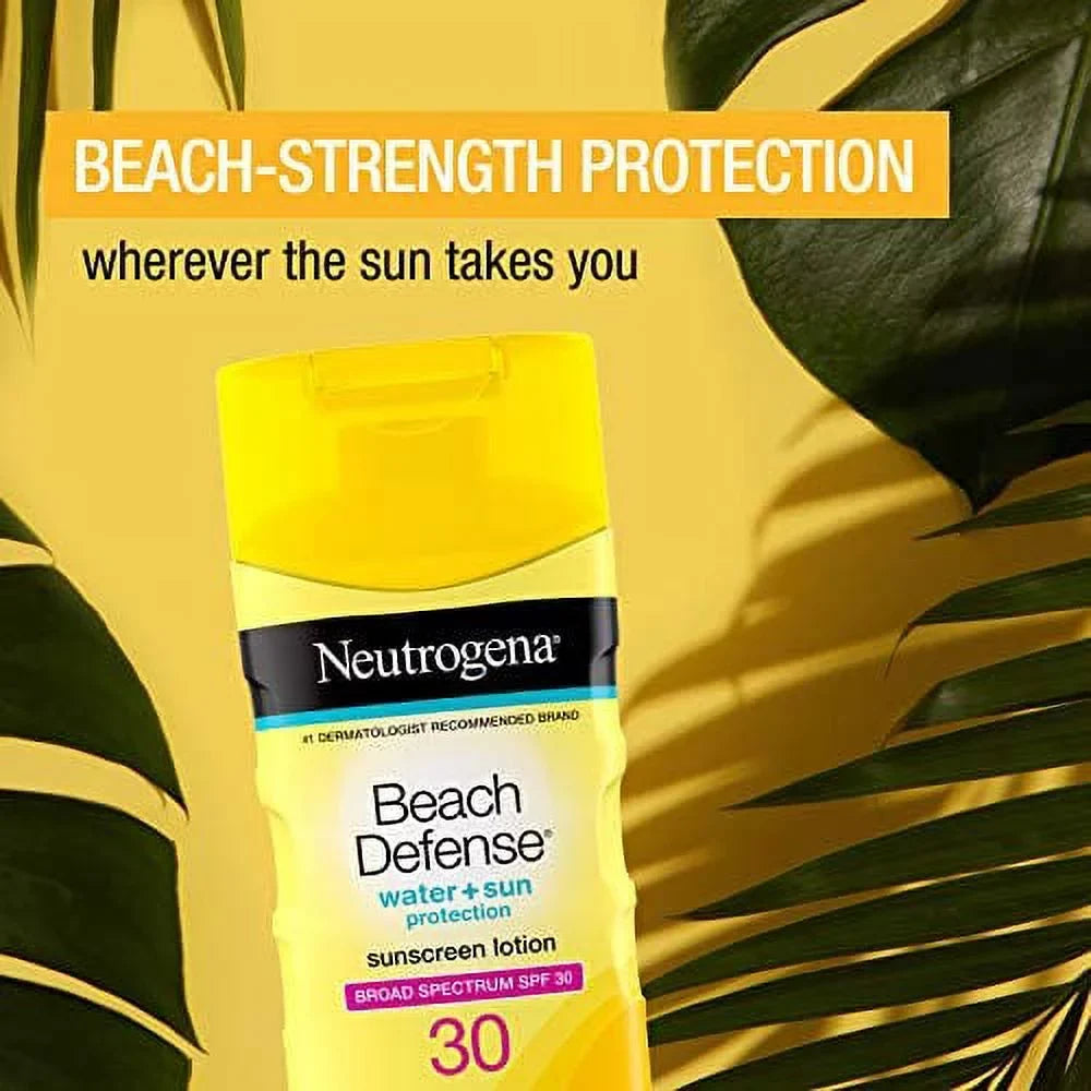 Neutrogena Beach Defense Water Resistant Sunscreen Body Lotion with Broad Spectrum SPF 30, Oil-Free and Fast-Absorbing, 6.7 oz