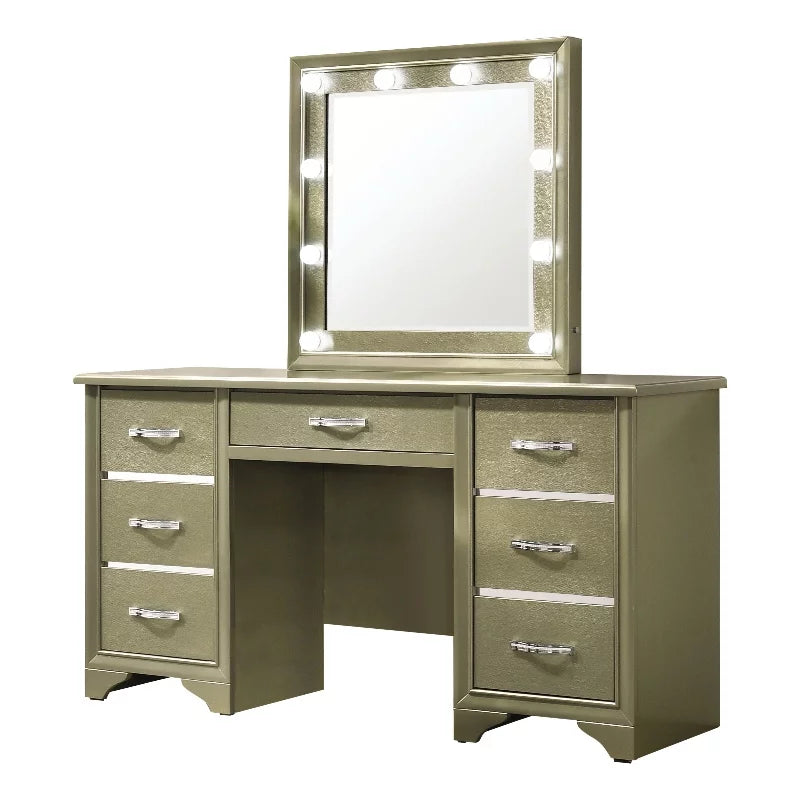 Beaumont 7-drawer Vanity Desk with Lighting Mirror Champagne