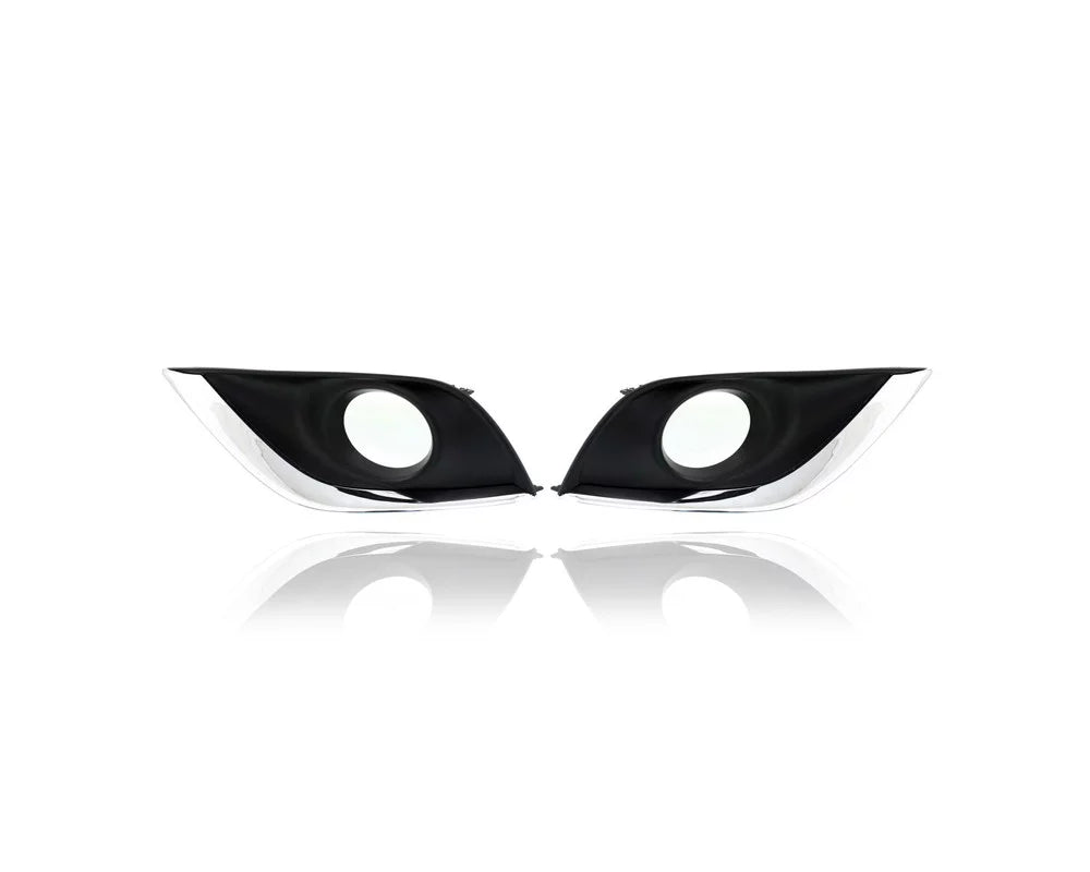 Fog Light Cover - Compatible/Replacement for '15-19 Nissan Versa Sedan SV/SE/SL- Bezel With Hole Jet & Chrome Molding - Pair, Left Driver + Right Passenger Set - 622566W80A, 622576W80A