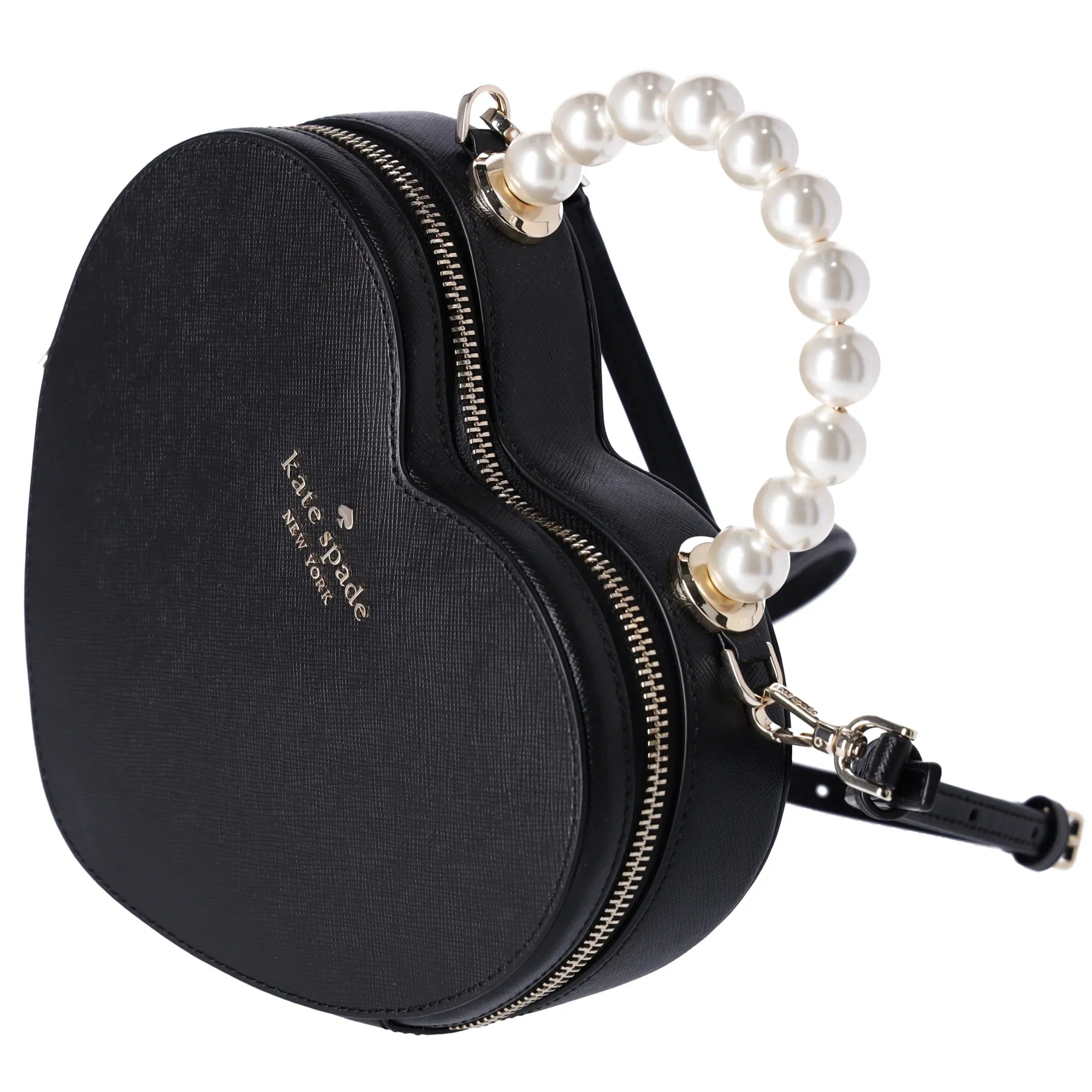 Kate Spade Love Shack Pearl Crossbody Purse Ebony Leather Heart KF516