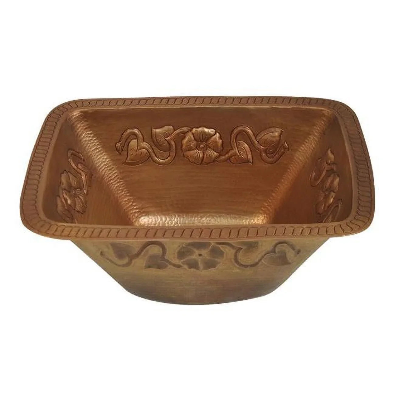 COPPER RECTANGULAR BAR SINK FLOWER DESIGN 17X12X7 G17 DARK BROWN