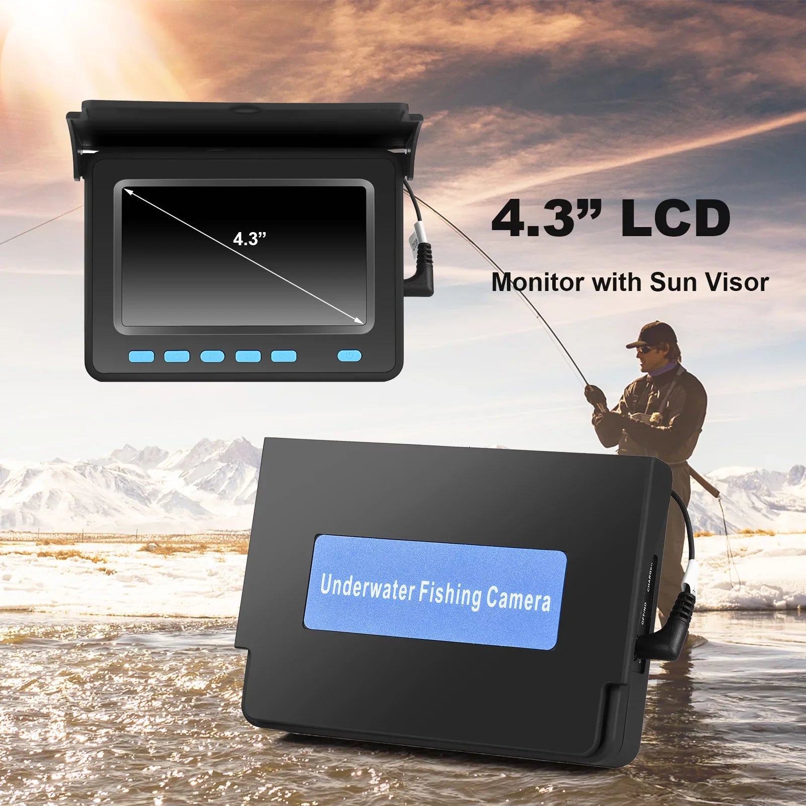Underwater Fishing Camera with 4.3'' LCD - 20M/30M 1200TVL Fish Finder with 8PCS IR LED Night Vision for Ice and Boat Fishing
