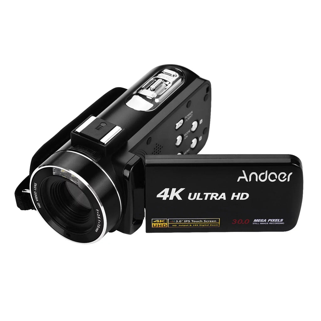 Andoer 4K Handheld DV Professional Digital Video CMOS Sensor Camcorder with Hot Shoe for Mounting Microphone 3.0 Inch IPS Burst -Shaking Function
