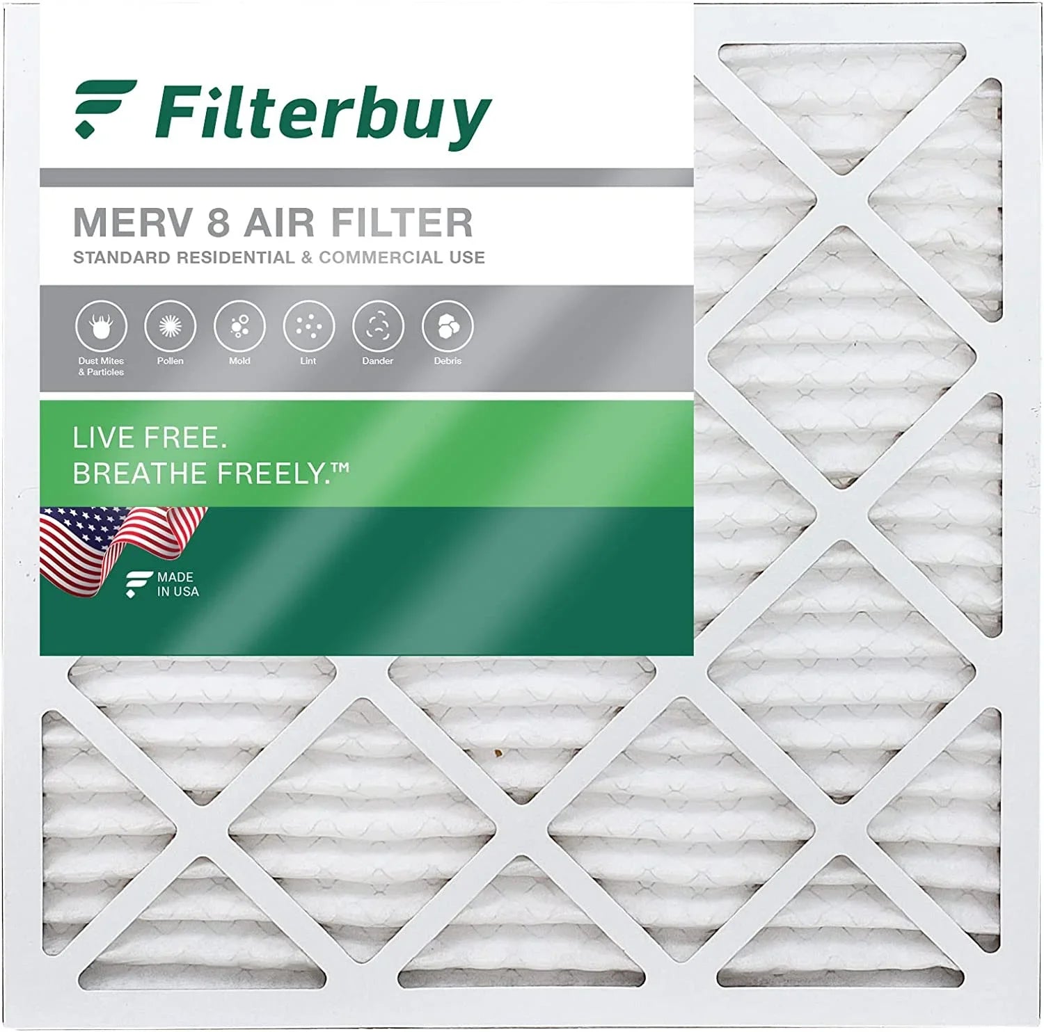Filterbuy 20x20x4 MERV 8 Pleated HVAC AC Furnace Air Filters (1-Pack)
