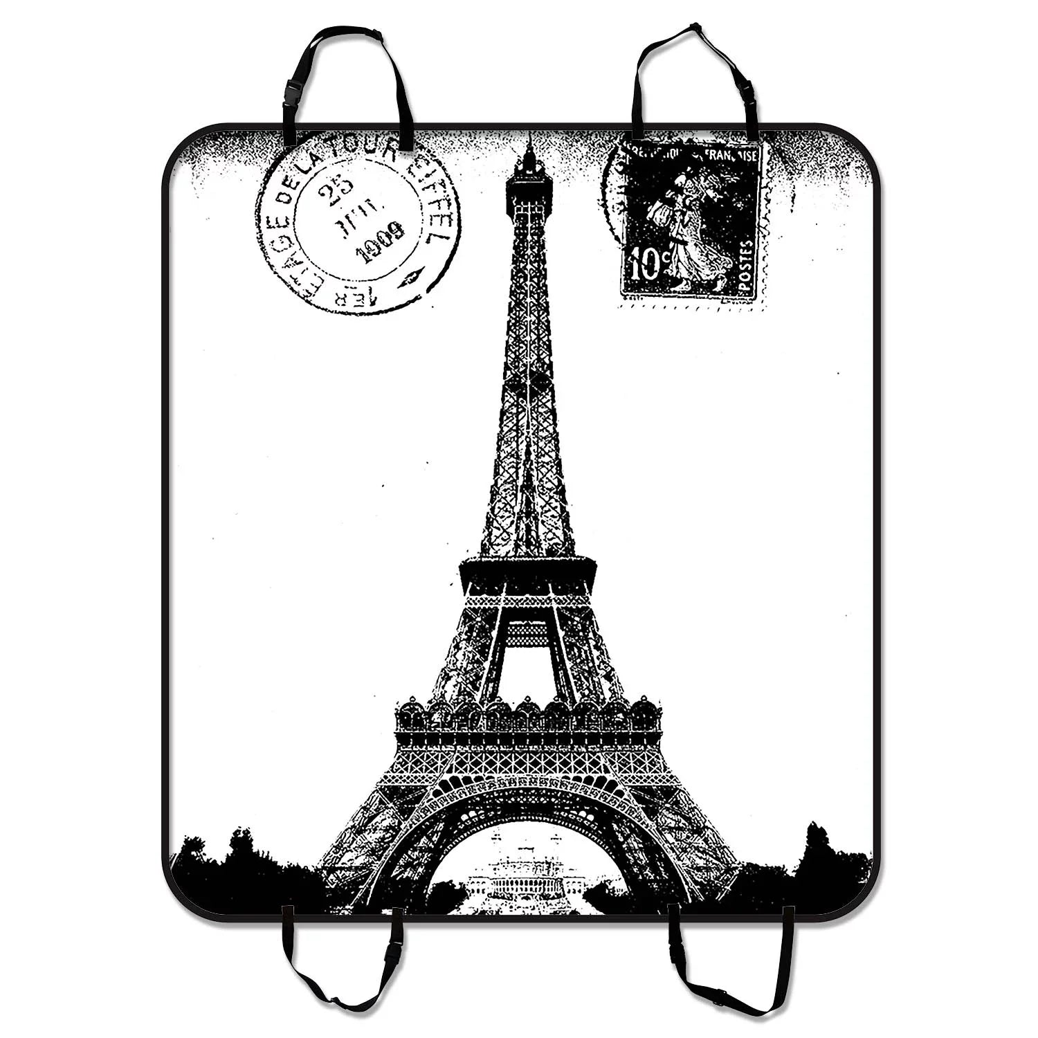 GCKG Frech Paris Eiffel Tower City of Love Ebony White Pet Car Seat Cover Dog Car Seat Mat Hammock Cargo Mat Trunk Mat For Cars Trucks and SUV 54x60 inches