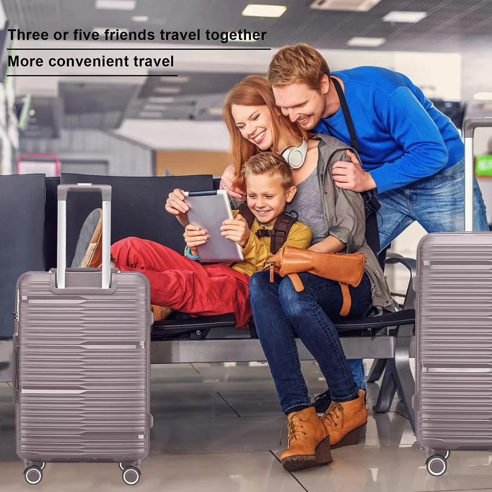 3 Piece Luggage Sets, PP Hardside Suitcase Set, TSA Lock, Gold