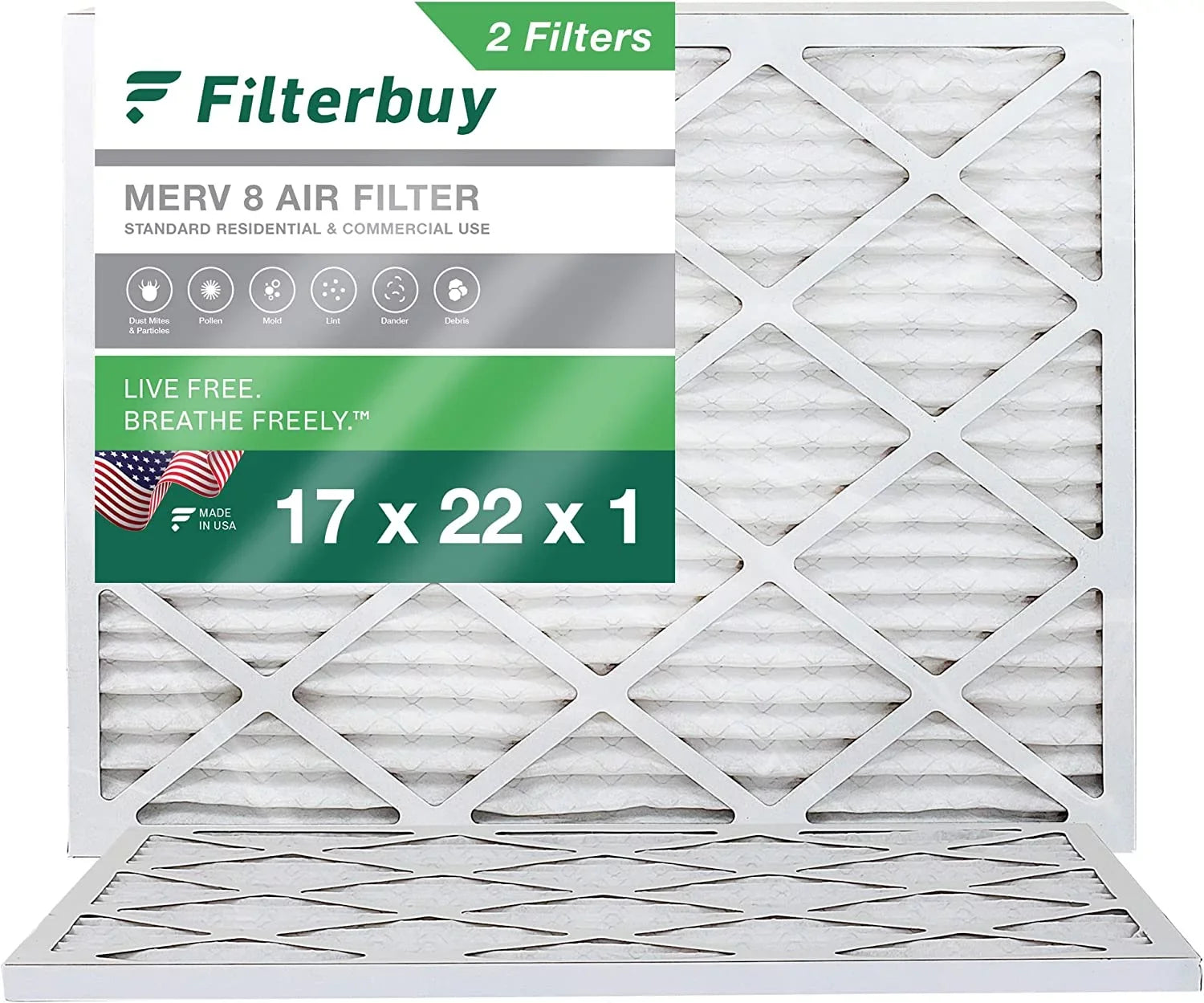 Filterbuy 17x22x1 MERV 8 Pleated HVAC AC Furnace Air Filters (2-Pack)
