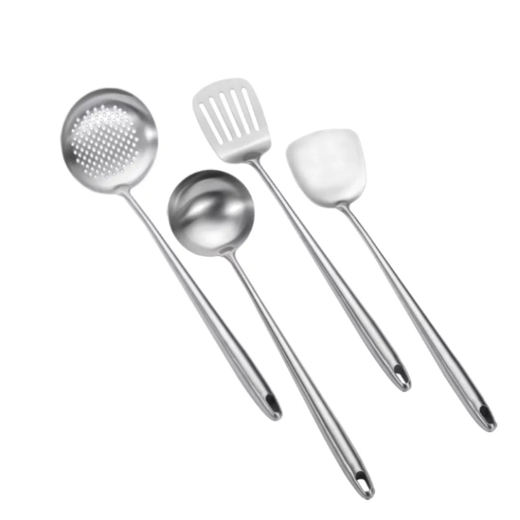 Stiwee 2024 Newest Sale Cooking Equipment Cooker 17Inch Wok Spatula And Ladle Skimmer Spoon Slotted Spatula 304 Stainless Steel Kitchen Utensils Set 4Pieces All Metal Extra Long Handle Cooking Tools