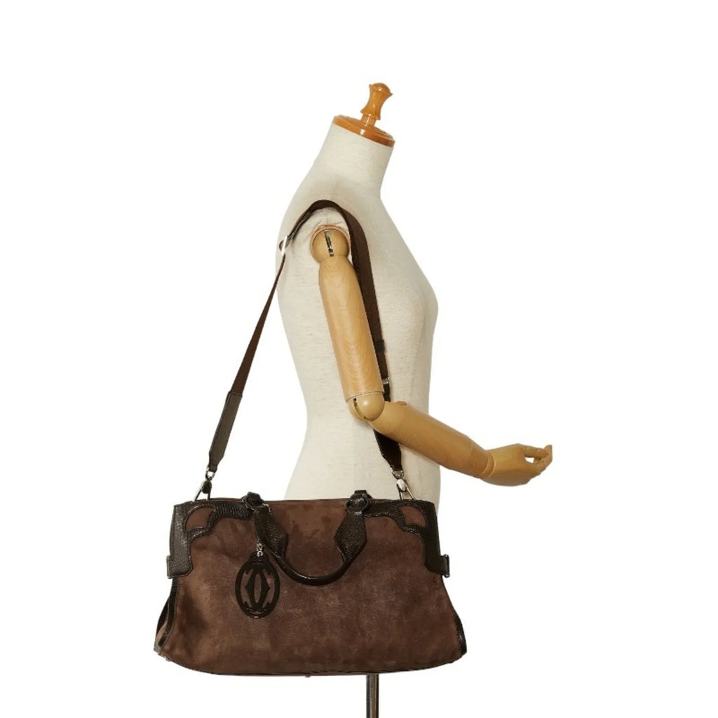 Pre-Owned Cartier Marcello Handbag Brown Suede Leather Ladies CARTIER (Good)