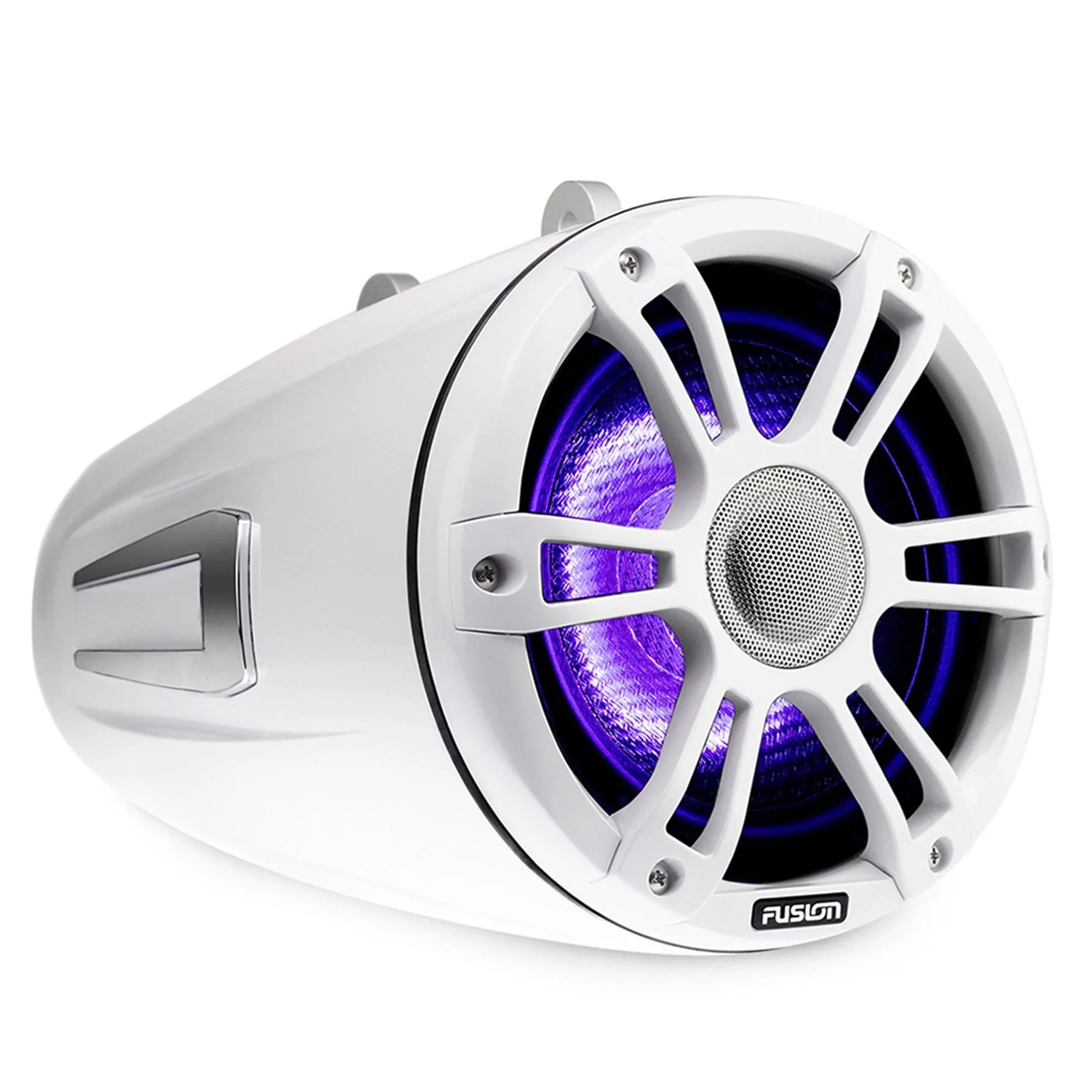 Fusion SG-FLT772SPW 7.7'' Sports White Tower Speaker with Fixed Clamps and SG-DA41400 4-Channel Amplifier