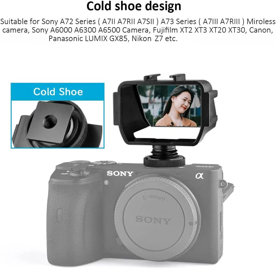 Camera Vlog Selfie Flip Screen, Cold Shoe Mic Light Mount Adapter for A7RIV A7RIII A7RII A7III A7II A6000 A6300