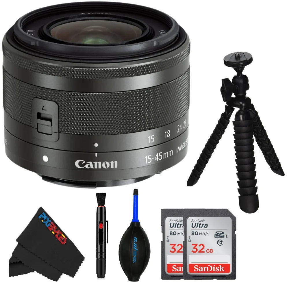 EF-M 15-45mm f/3.5-6.3 IS STM Lens (Graphite) - PixiBytes Basic Bundle