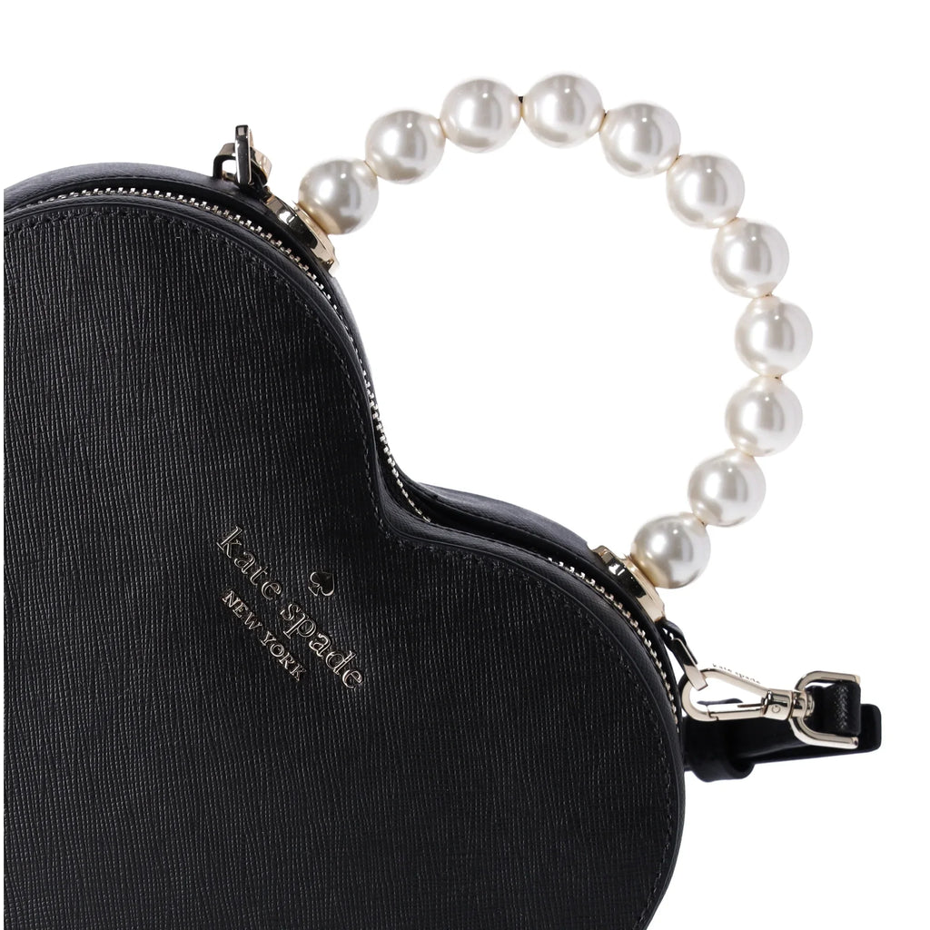 Kate Spade Love Shack Pearl Crossbody Purse Ebony Leather Heart KF516