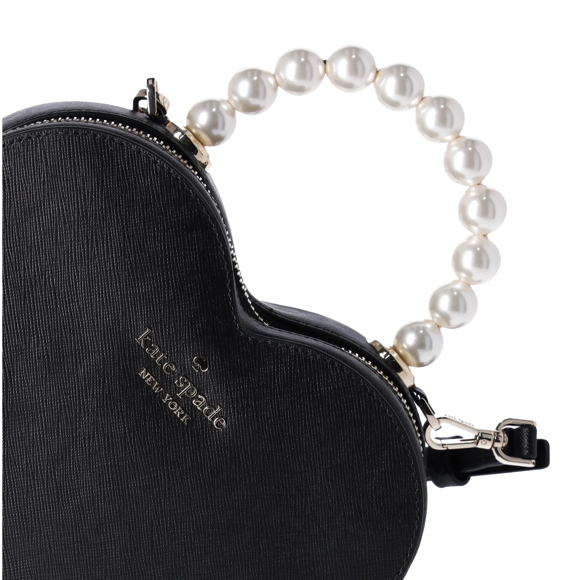 Kate Spade Love Shack Pearl Crossbody Purse Ebony Leather Heart KF516
