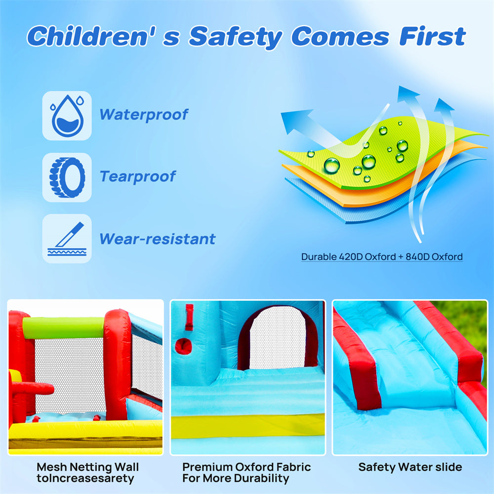 Inflatable Water Slide,7 in 1 Bounce House with Slide,Climbing Wall, Splash Pool, Basketball Rim,Outdoor Backyard Fun Toys for Kid,Blower Included