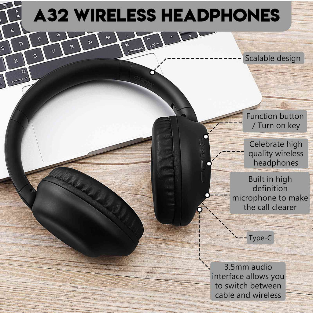 UrbanX UX35 Wireless Bluetooth Stereo Earphones with High Resolution Audio, Deep Bass, Superior Comfort Over The Ear Headphones with Mic for HTC Desire 630 Phone Call Support