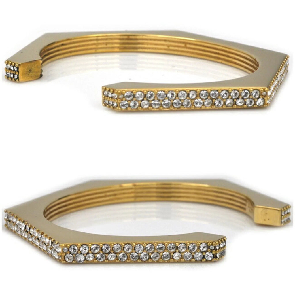 Pre-Owned Burberry Bangle Gold Clear Stone 80326341 M GP Rhinestone BURBERRY Crystal Detail Bracelet Nut Motif Jewelry Cuffs Ladies (Good)