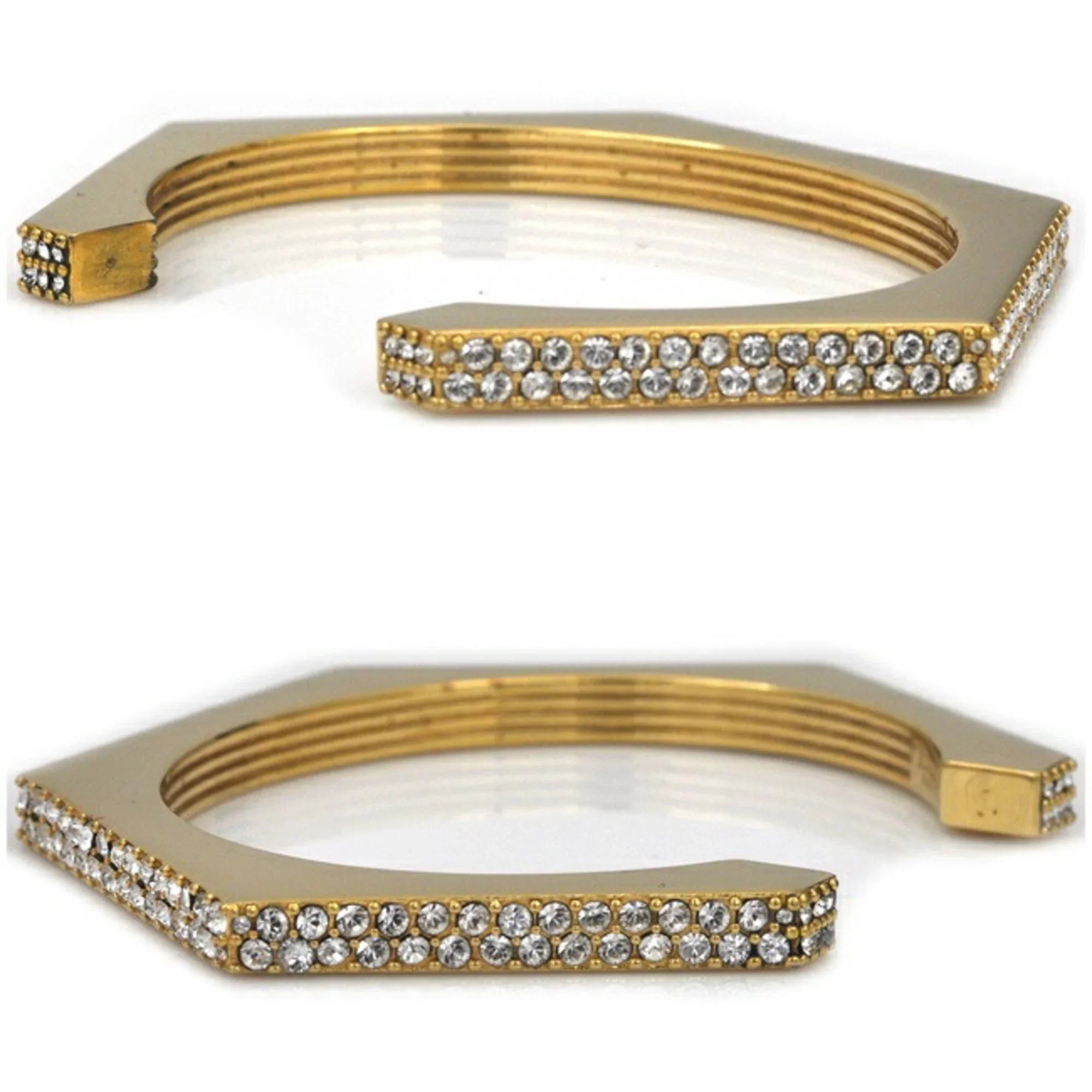 Pre-Owned Burberry Bangle Gold Clear Stone 80326341 M GP Rhinestone BURBERRY Crystal Detail Bracelet Nut Motif Jewelry Cuffs Ladies (Good)