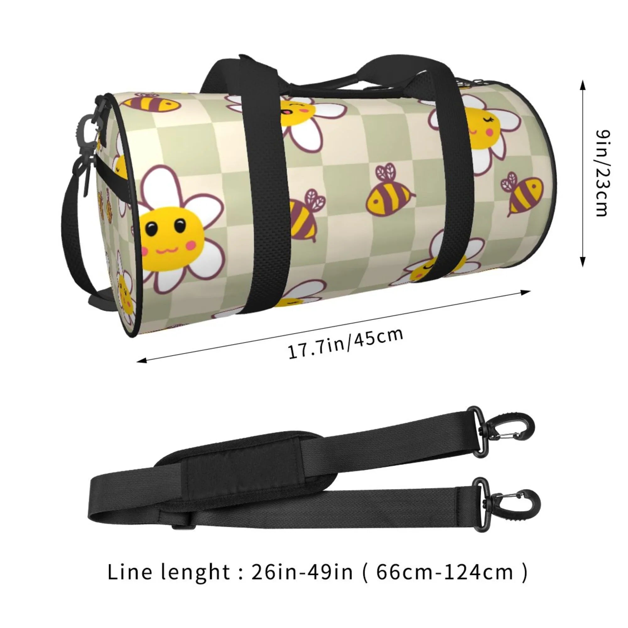 ZICANCN Retro Checkerboard Daisies Bees Travel Duffle Bag, Sports Tote Gym Bag Weekenders Bags for Women Men