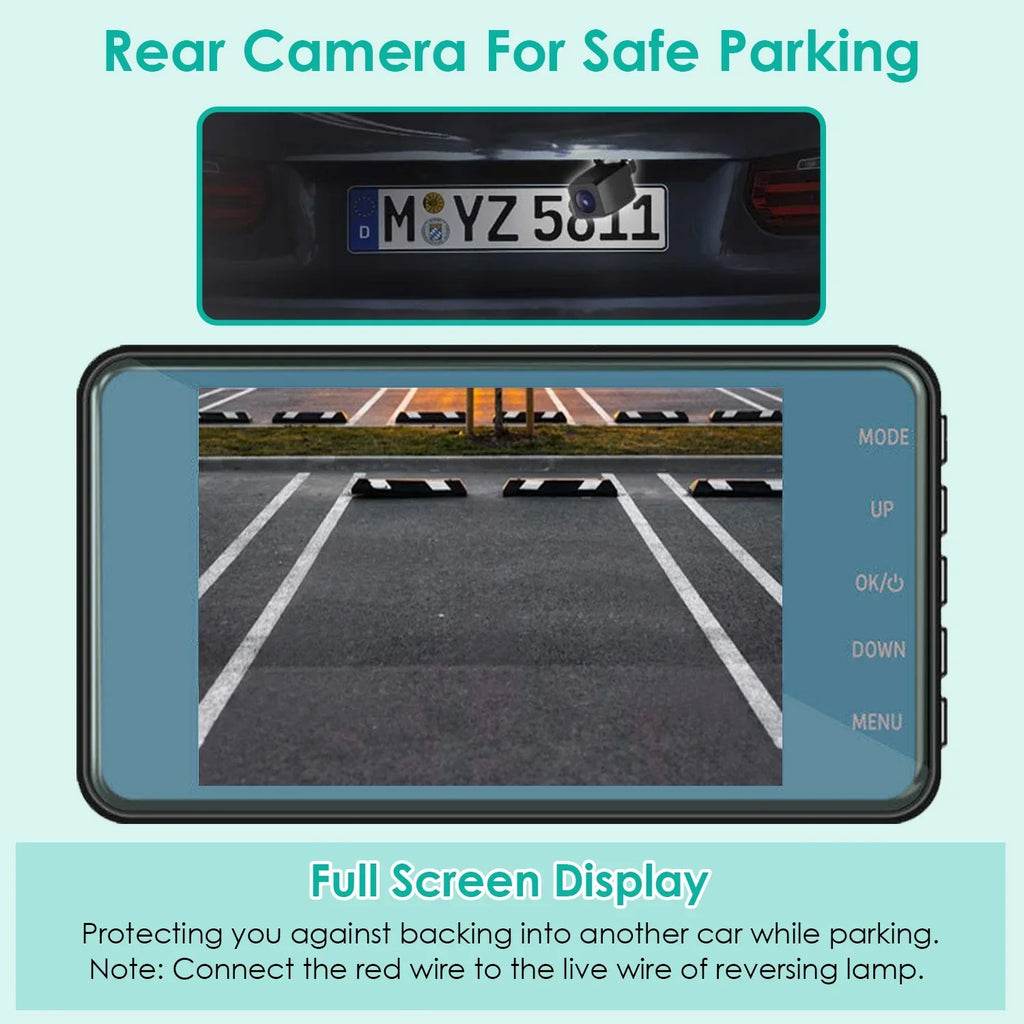 iMounTEK Car Dash Camera with Parking Monitor&G-Sensor, 70° Super Wide Angle,G-Sensor, 4.5" Front and Rear Dual Dash Cam