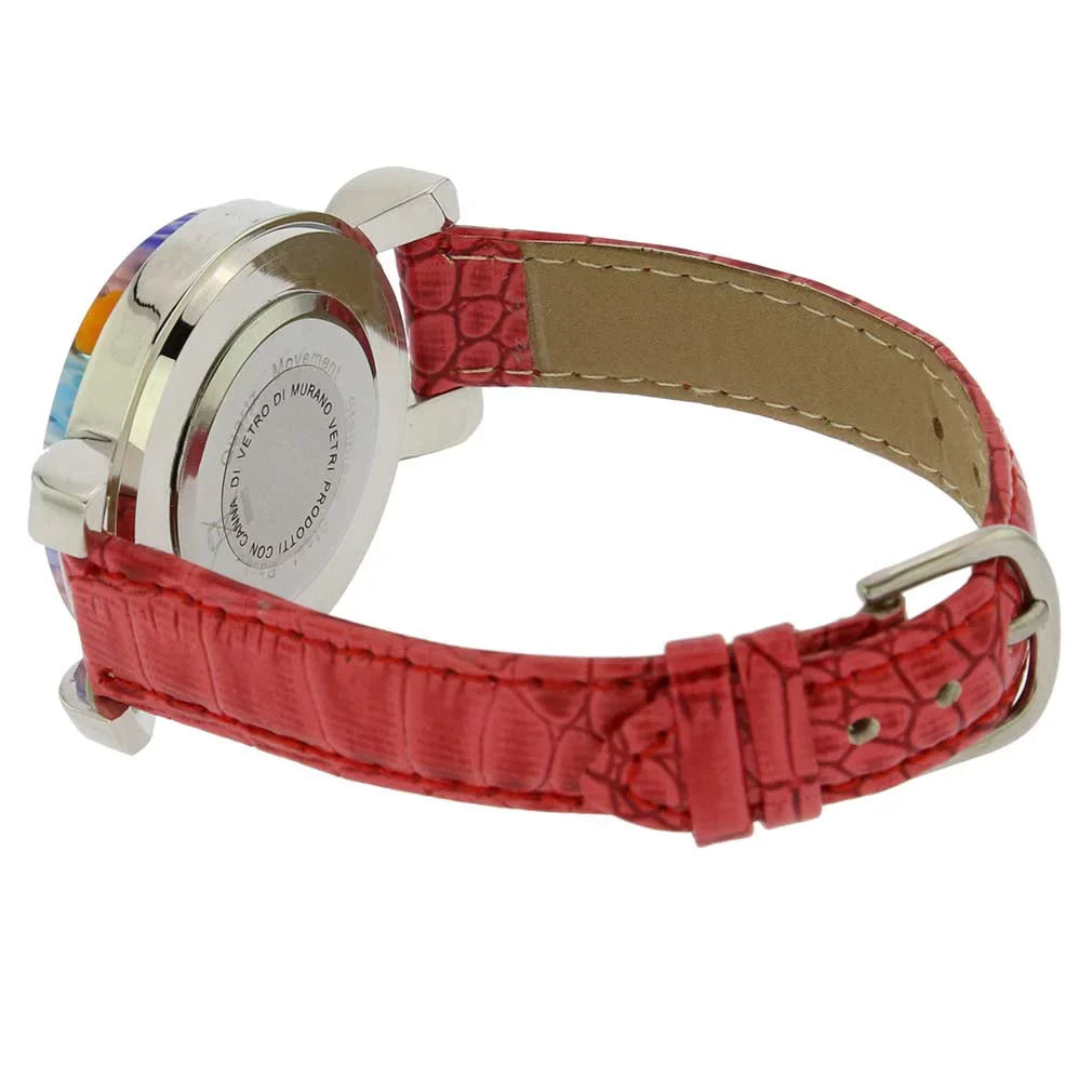 GlassOfVenice Serena Murano Millefiori Watch With Leather Band - Red