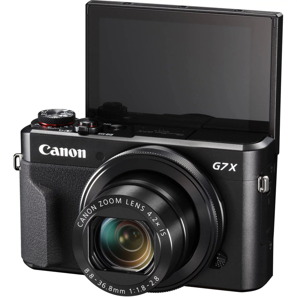 PowerShot G7 X Mark II Digital Camera Ebony with Essential Accessory Bundle - Includes: SanDisk Ultra 64GB SDXC Memory Card, Extended Life Replacement Battery, Tripod, Carrying Case & More
