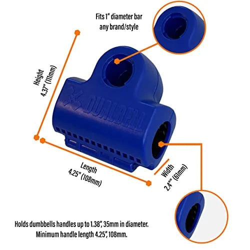 DUALBELL Superset Dumbbell to Barbell Adapters- Converts dumbbells for use on 1" Size bar (up to 100 lb dumbbell, 2 Pair, 2 Spacers)
