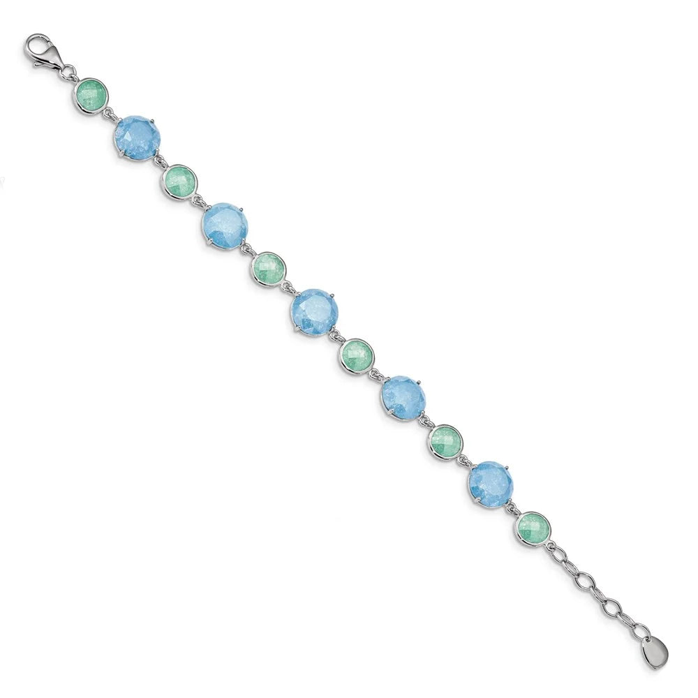 Sterling Silver Rhod-pltd Green/Blue Ice CZ 7.25 in w/1in ext Bracelet Q-QX970CZ