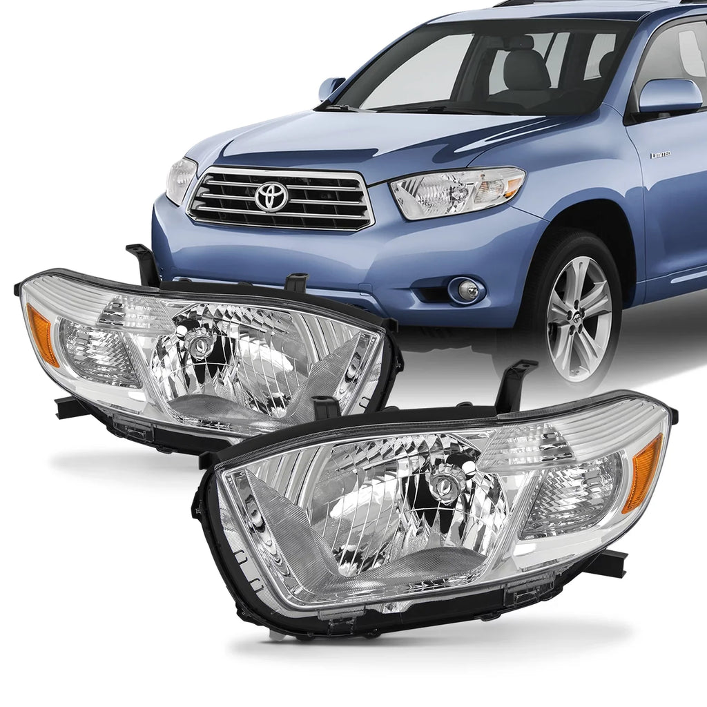 AKKON - Fits 2008 2009 2010 highlander [Halogen Type] Chrome Headlights Pair Left+Right Replacement