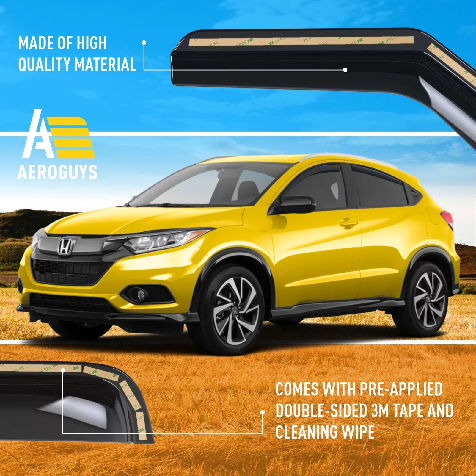 AEROGUYS In-Channel Window Deflectors Extra Durable Window Visors Rain Guards Fit for Honda HR-V 2016-2022, Sun Visors, Wind Vent Visors, Car Accessories - 4 pcs. AG0157