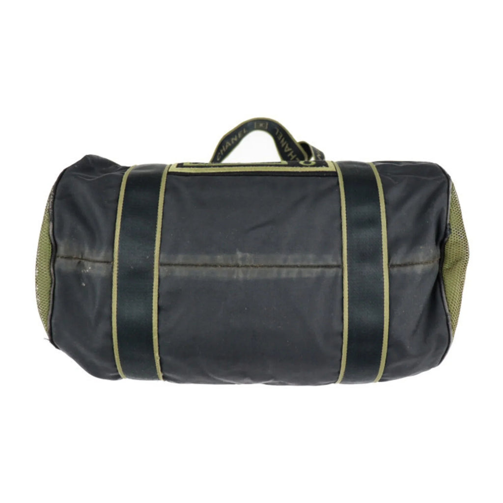 Pre-Owned CHANEL Chanel Sport Line Boston Bag Nylon Canvas Jet Khaki Green Shoulder Travel Cocomark 10 Series Round Cylindrical (Fair)