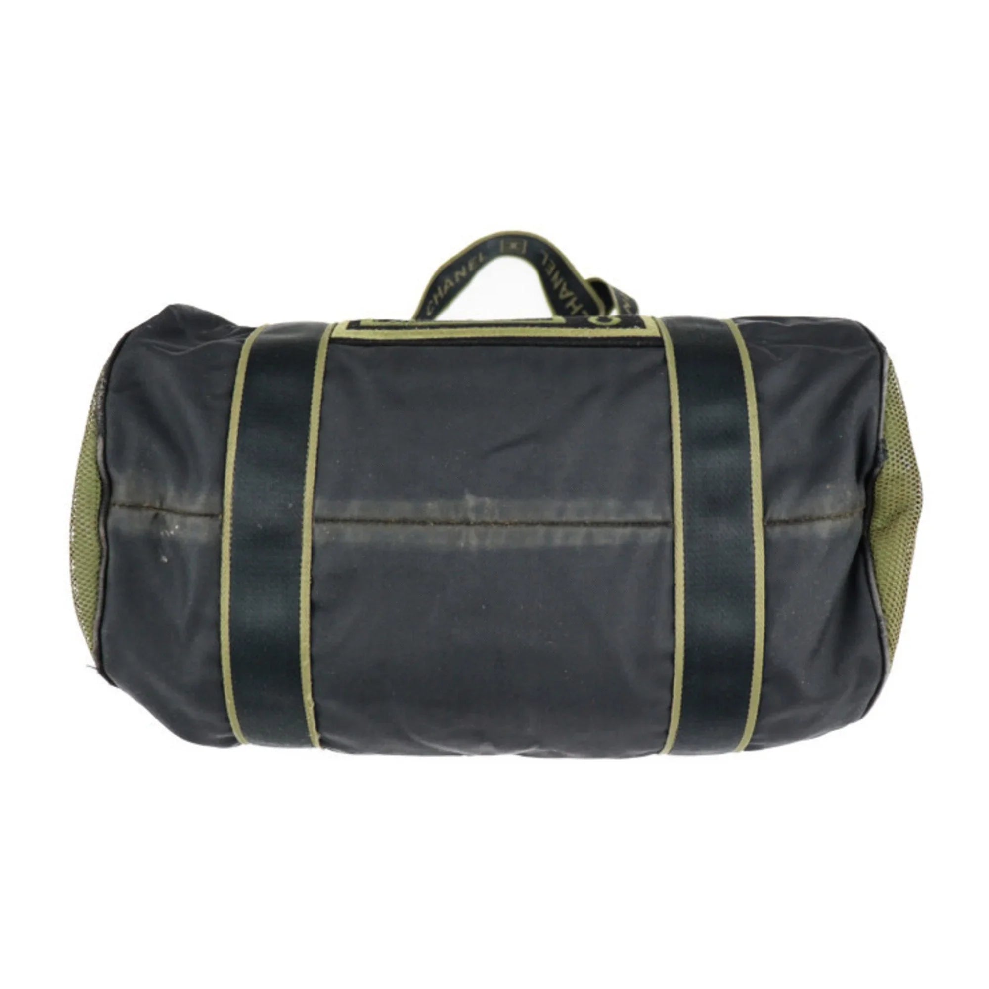 Pre-Owned CHANEL Chanel Sport Line Boston Bag Nylon Canvas Jet Khaki Green Shoulder Travel Cocomark 10 Series Round Cylindrical (Fair)