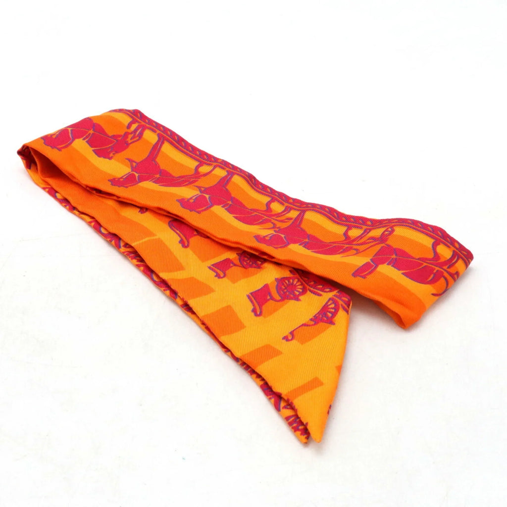 Pre-Owned HERMES Twilly Faubourg 24 Ginza 5-4-1 Scarf Muffler Hermes 10th Anniversary 100% Silk Orange (Good)
