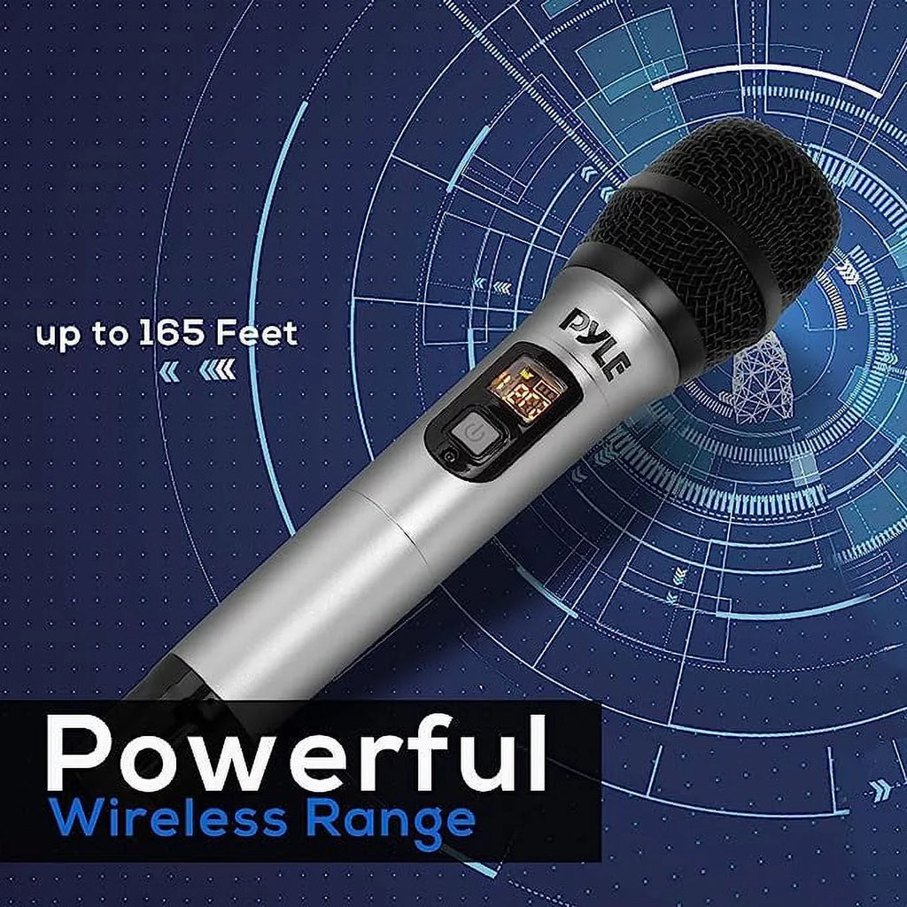 Pyle Professional Battery Operated Handheld Dynamic Unidirectional Cordless UHF Mic Transmitter Set