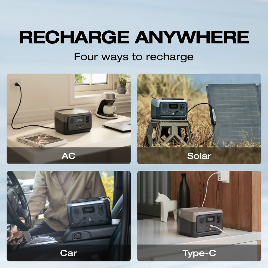EcoFlow Portable Power Station RIVER 2 240,243wh LiFePO4 Battery/1 Hour Fast Charging, 600W Output Solar Generator (Solar Panel Optional) for Outdoor Camping,Home Use,RV,Walmart Exclusive