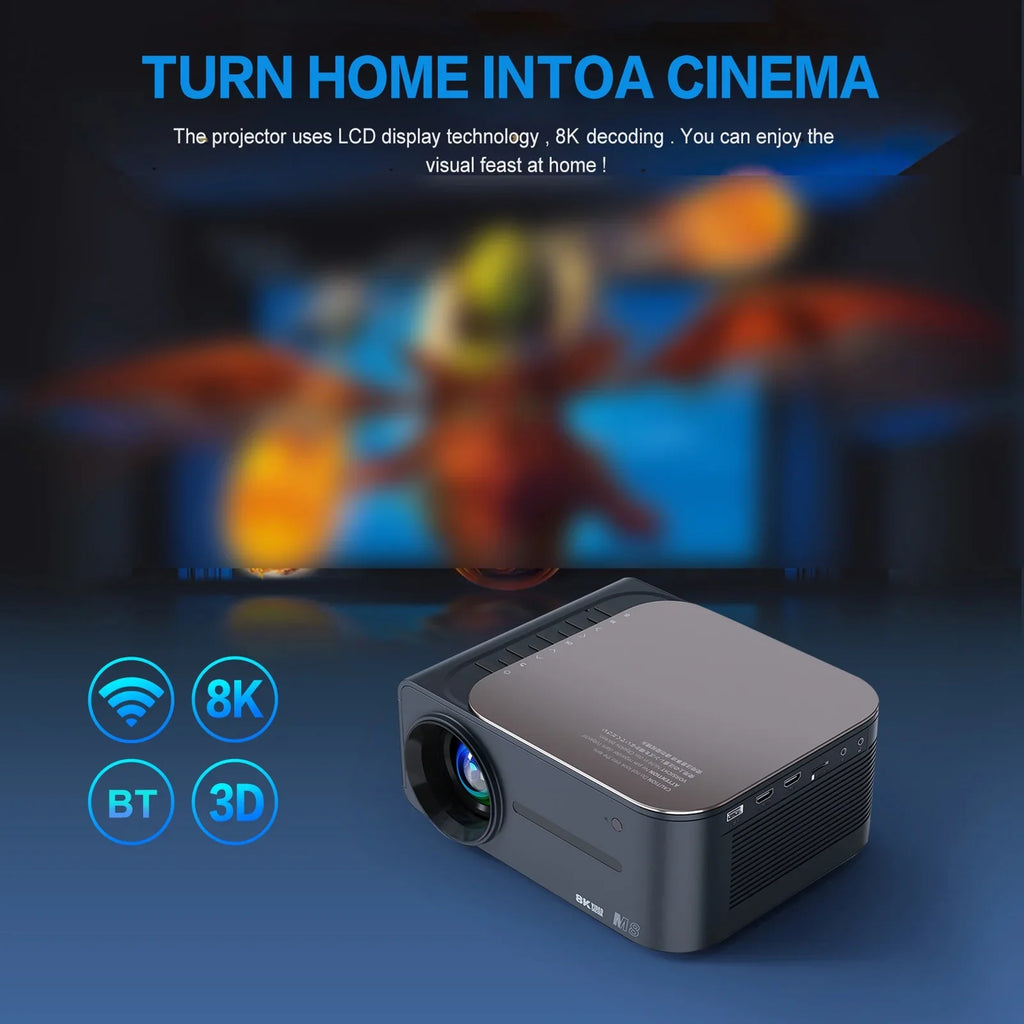 moobody Projector 8K HDR Ultra Clear 2.4G+5G WiFi BT5.0 Keystone Correction Android 9 80,inch Large Screen AI ligent Voice Control