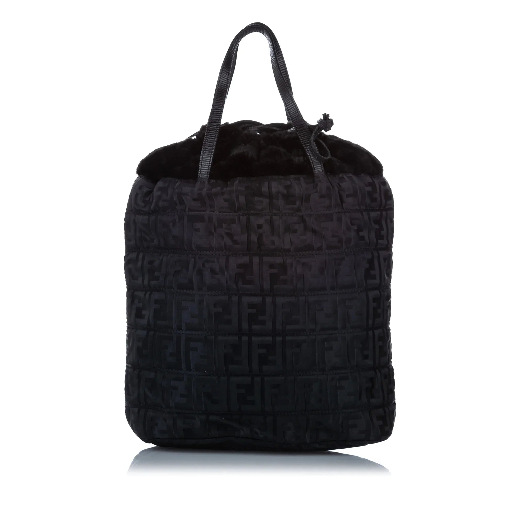 Pre-Owned Fendi Zucca Drawstring Tote Bag Nylon Fabric Jet Satchel Women (Good)