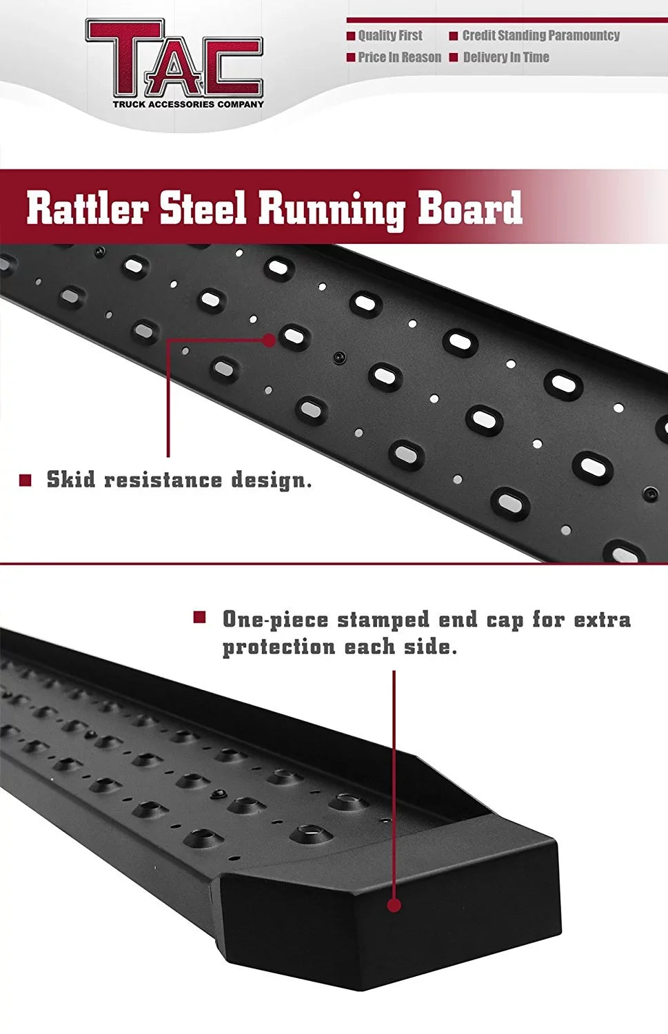TAC 6.5” Running Boards Fit 2014-2024 Dodge Promaster Van 136”/159” Wheel Base (Full Size) Utility Dark Side Step Nerf Bars Side Bars Step Rails Off Road Exterior Accessories 2pcs