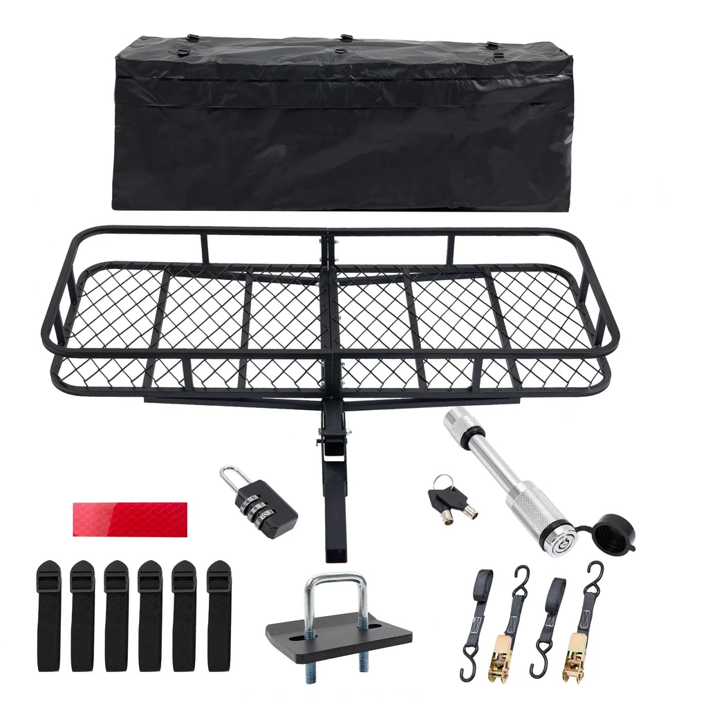 60" x 24" x 6" Hitched Mounted Folding Cargo Basket with a 500 lb Capacity for Car SUV Truck Trailer, Jet