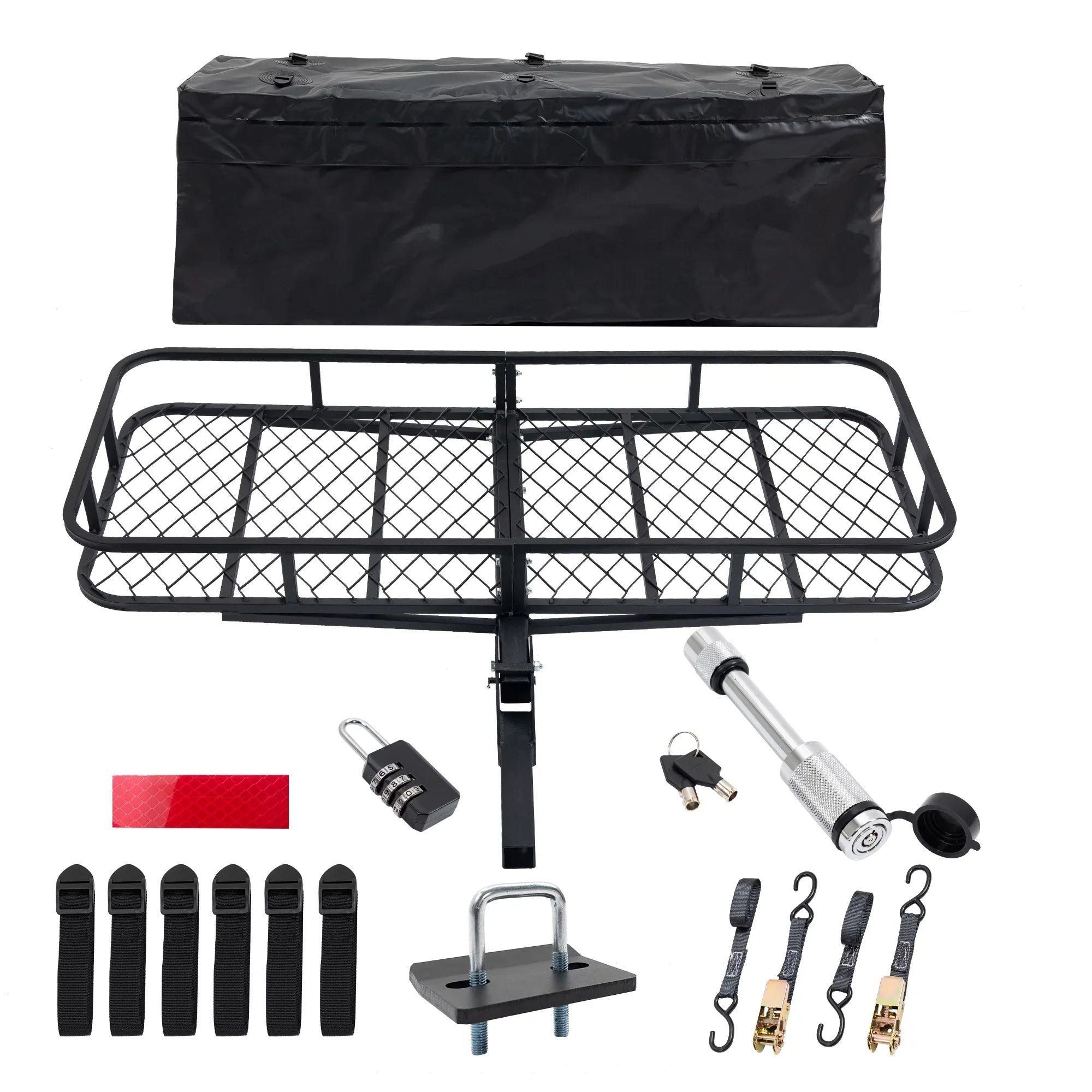 60" x 24" x 6" Hitched Mounted Folding Cargo Basket with a 500 lb Capacity for Car SUV Truck Trailer, Jet