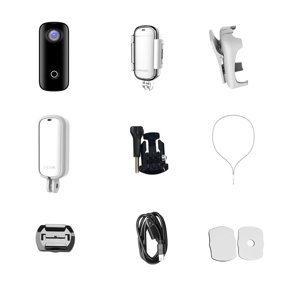 SJCAM C100 Mini Action Camera 2K 30fps Video Digital Camera 30M Waterproof Magnetic Body Built in Rechrageable Battery WiFi Connection APP Sharing with Waterproof Case Back Clip Lanyard