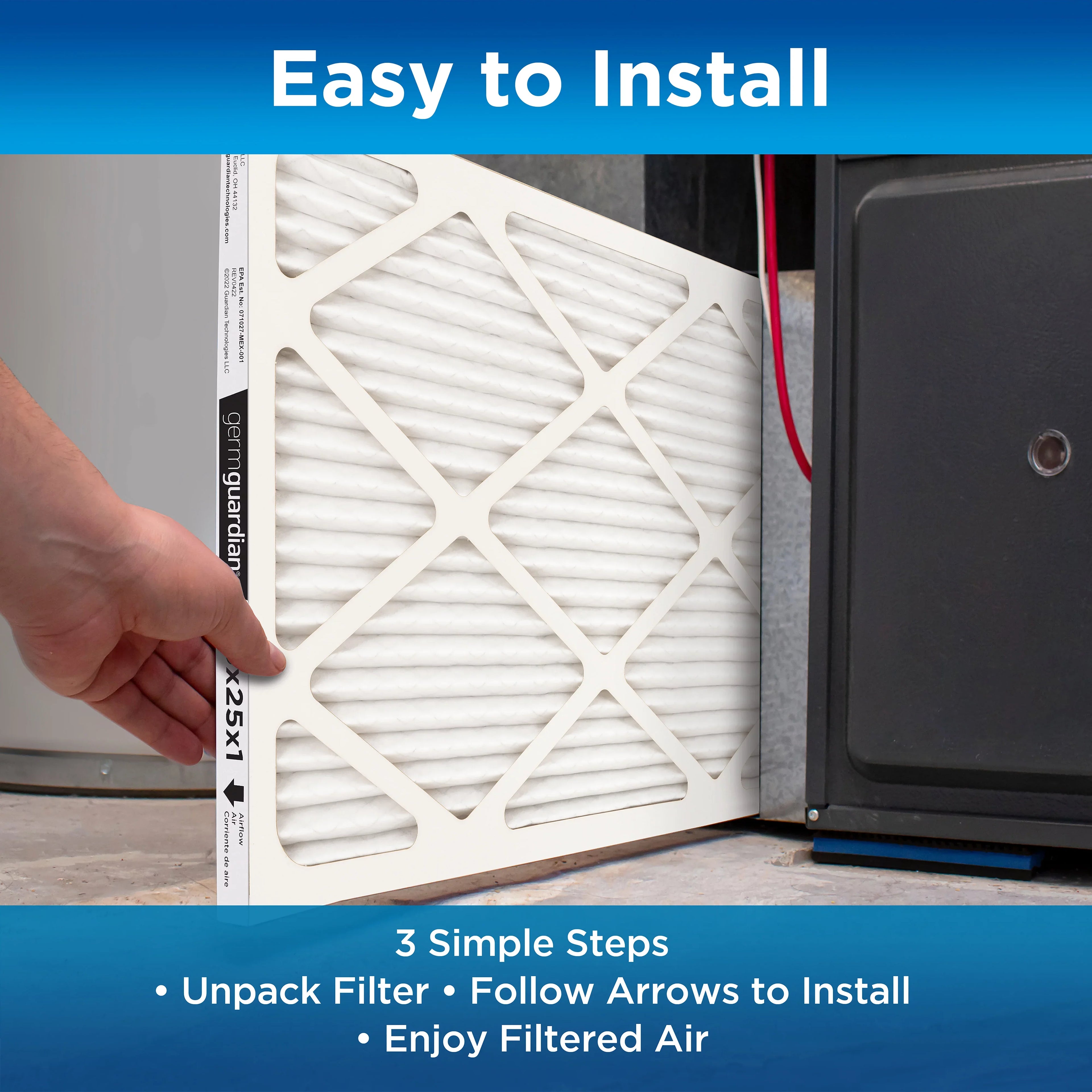 Germ Guardian 20 x 25 x 1 MERV 12 Pleated HVAC AC Furnace Air Filters (4-Pack)