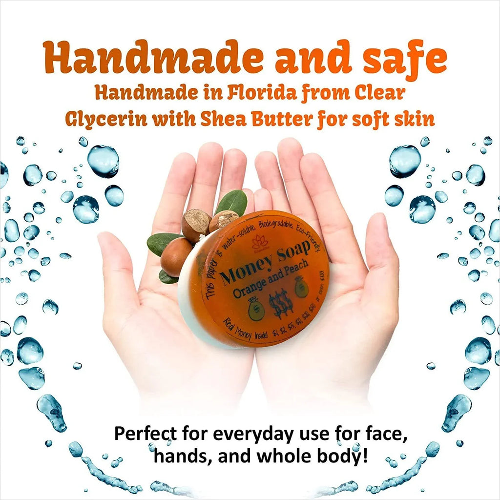 Orange and Peach Glycerin Soap Bar with Real Money Interior