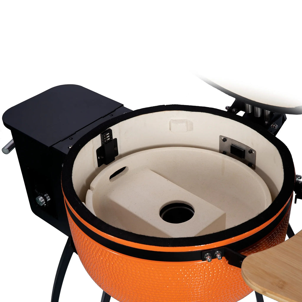 24 "Ceramic Pellet Grill with 19.6" Size Gridiron Double Ceramic Liner 4-in-1 Smoked Roasted BBQ Pan-roasted for Outdoors Patio,Orange