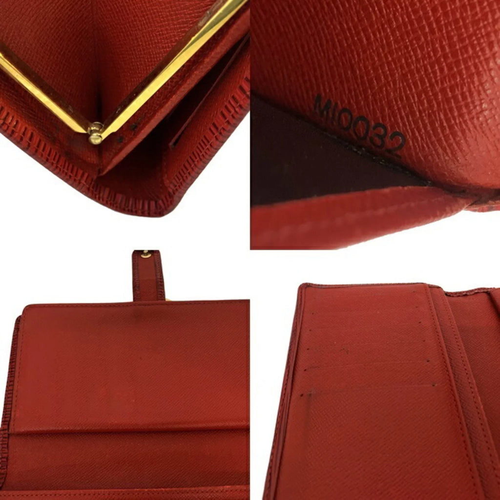 Pre-Owned Louis Vuitton Continental Vienois Castilian Red Epi M63257 Gamaguchi Long Wallet Leather MI0032 LOUIS VUITTON Ladies (Good)