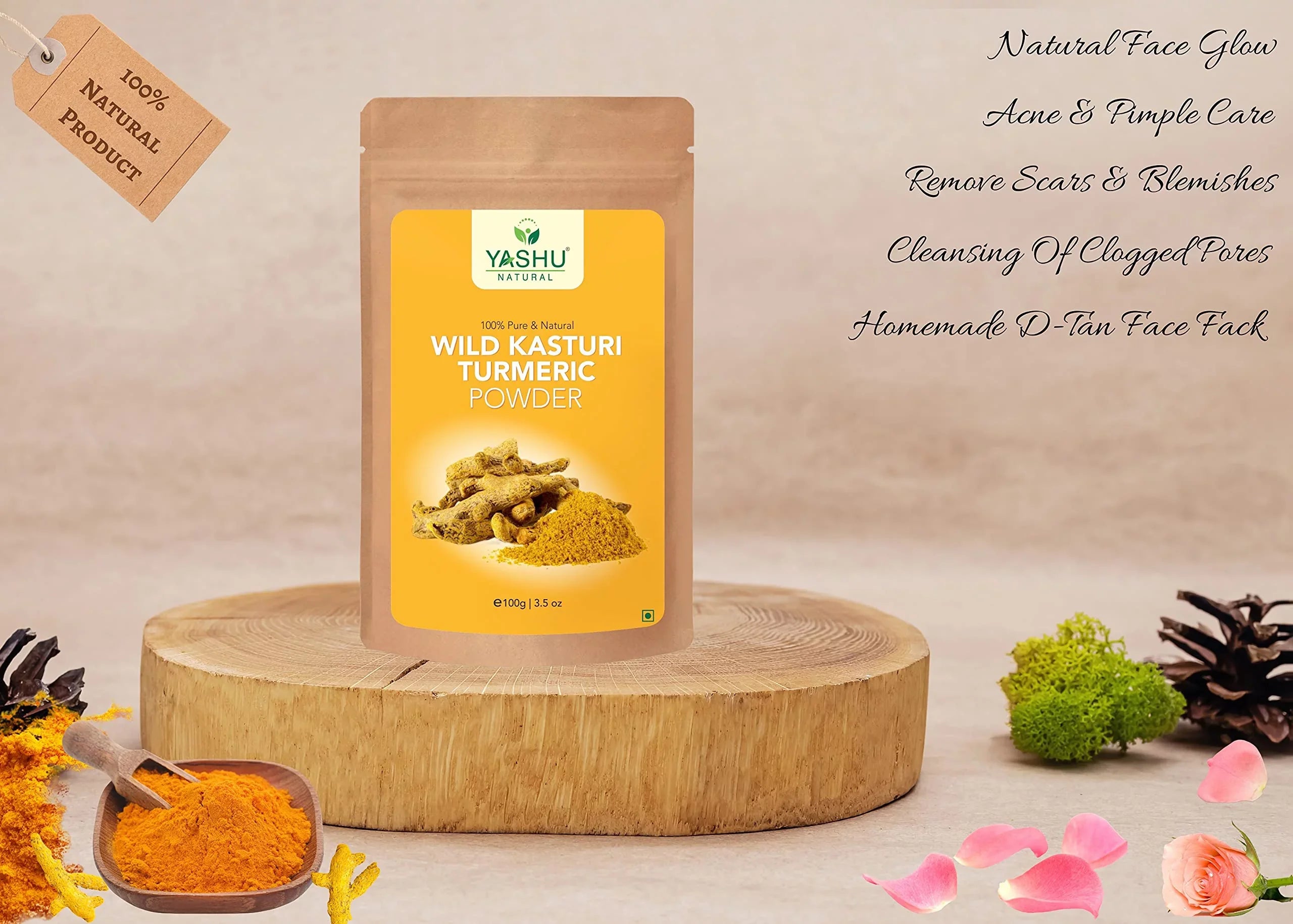 YASHU Organic Lemon Peel Orange Peel Kasturi Turmeric Haldi Sandalwood Face Powder for Glowing Skin | Detan & Brightening Combo Pack of 4 (400Gm)